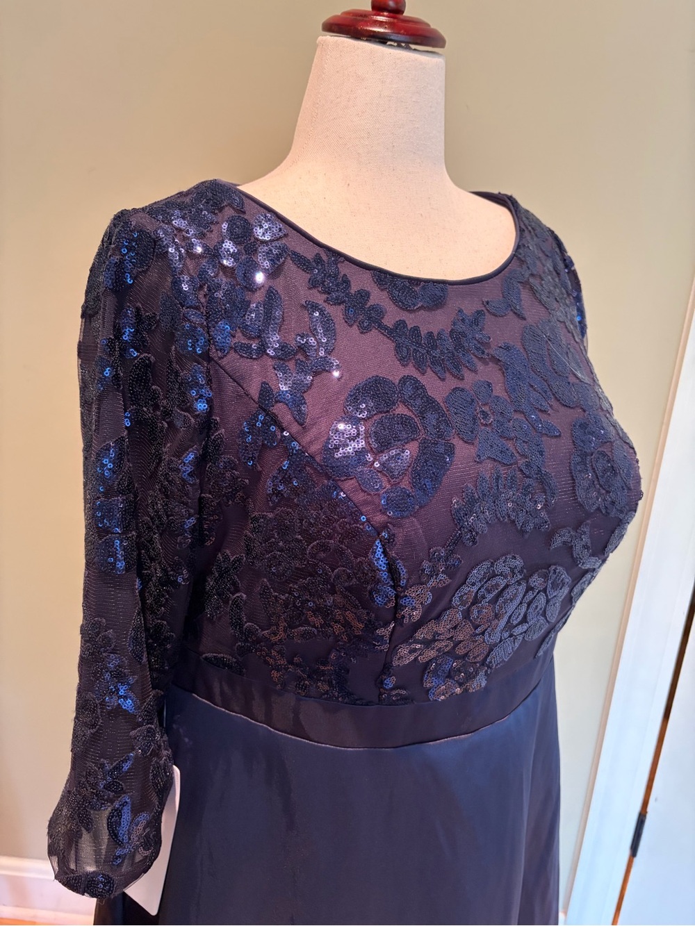 Azazie Elegant Navy Sequin Bodice Satin Evening Gown/Mother of the Bride Dress - Picture 11 of 16